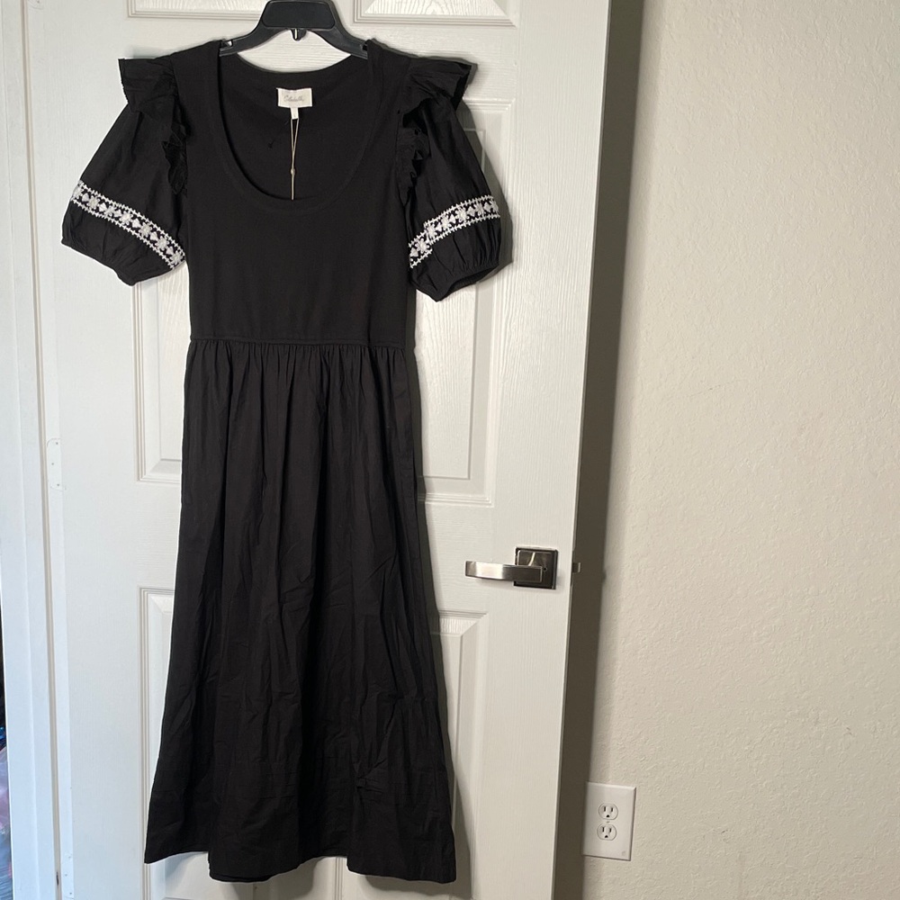 NWT Cleobella Selma Cotton Maxi Dress with Embroidered Puff Sleeves & pockets
